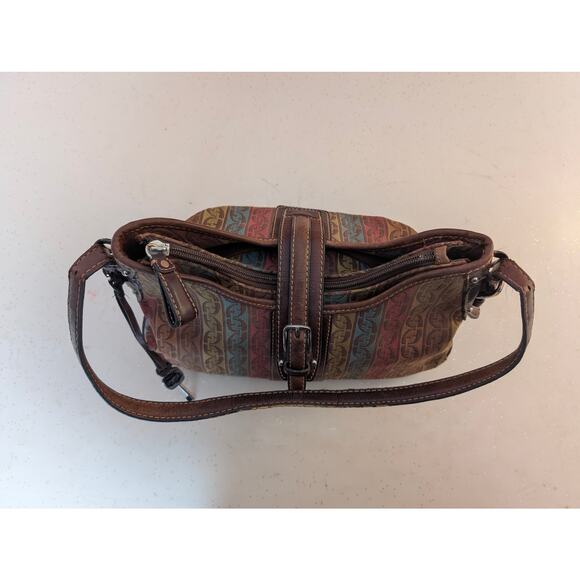 Vintage Fossil Shoulder Bag Multicolor Brown Leather Canvas Monogram Y2K Hobo - Picture 8 of 16